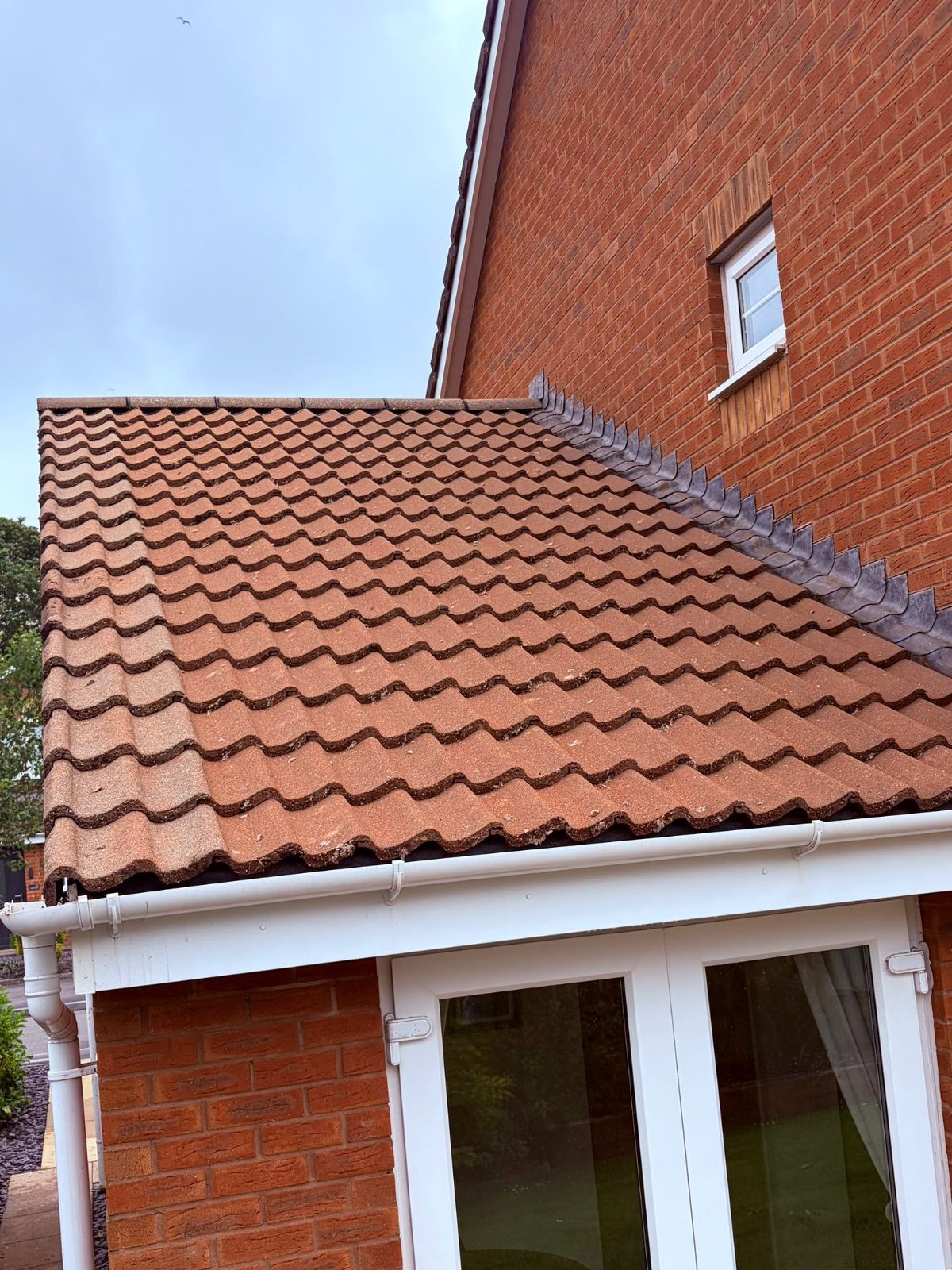 Red tiled conservatory roof brought back clean after soft washing