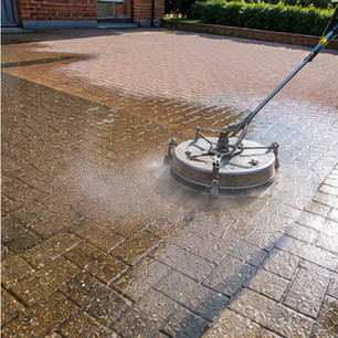 Rotary cleaning a block paving driveway